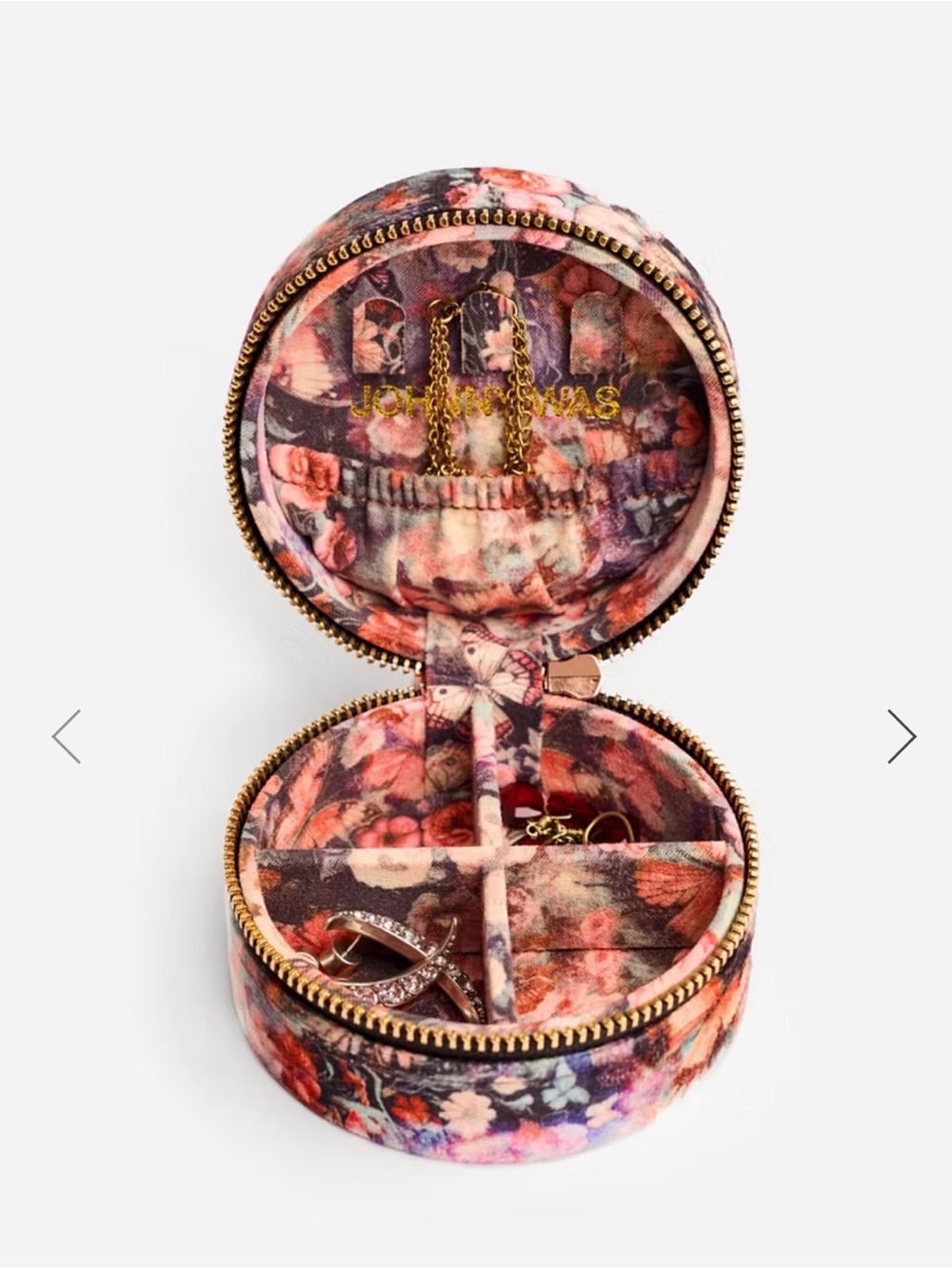 JOHHNY WAS Teyros Velvet Floral Jewelry Box Round Travel Case NWT - Picture 4 of 4